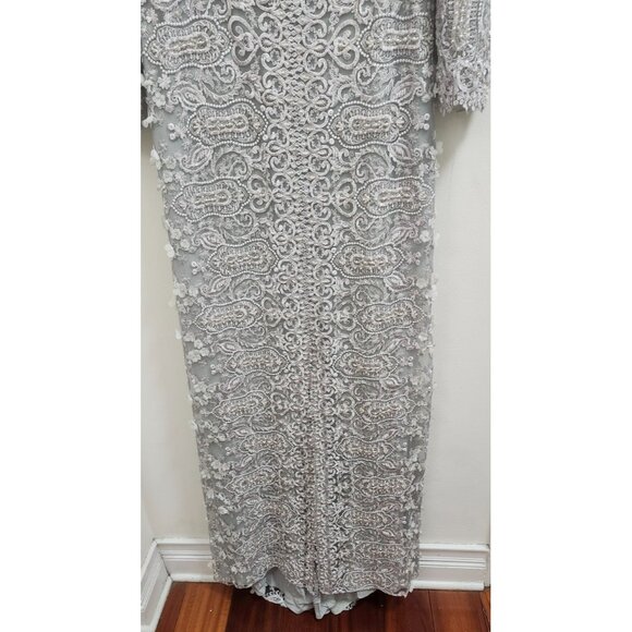 Gemy Maalouf Lace Evening Gown Light Grey Embroidered Long Sleeve Slit Front 12 - Picture 8 of 16